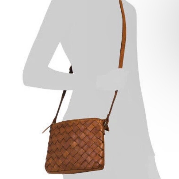 Vilenca Holland Woven Leather Cognac Brown Shoulder Purse Crossbody Bag - Picture 10 of 11